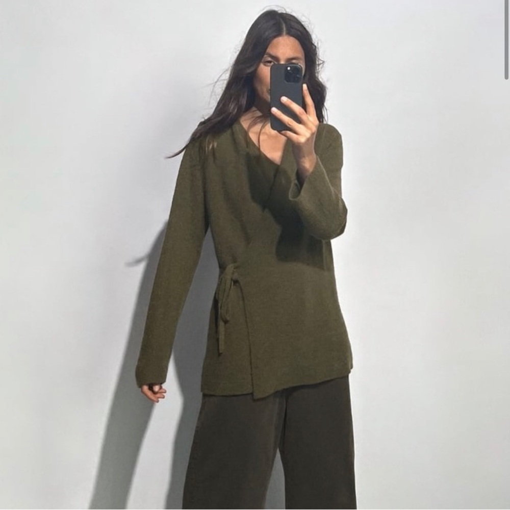 Zara khaki wool and alpaca blend wrap front knit cardigan
